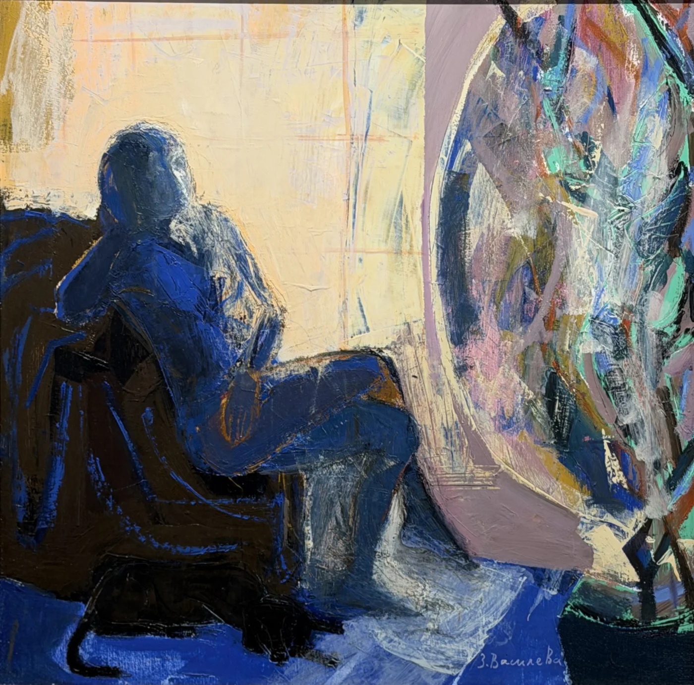 "Figure in an interior", 60x60 cm., oil paints/canvas
