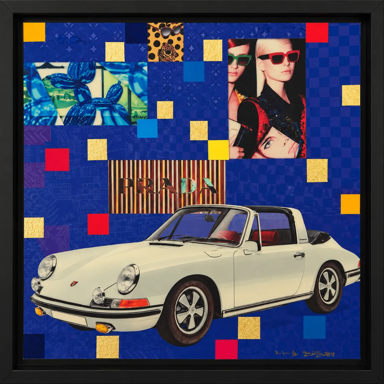 Gray Porsche, 40x40 cm., mixed media